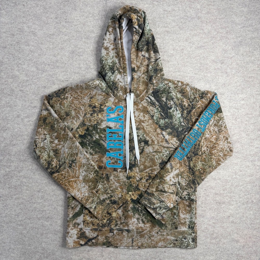 Cabelas Zonz Woodlands Camo Hoodie Mens Medium Blue Logo Pullover Sweatshirt